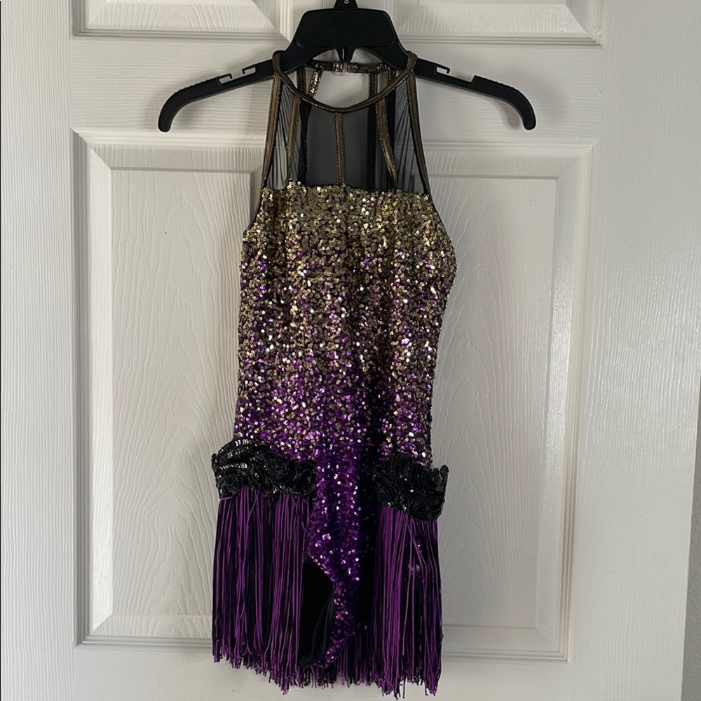 Weissman sequin beaded fringe bodysuit leotard dance costume